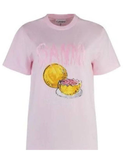 Logo Applique Graphic Print Short Sleeve T Shirt Pink - GANNI - BALAAN 2