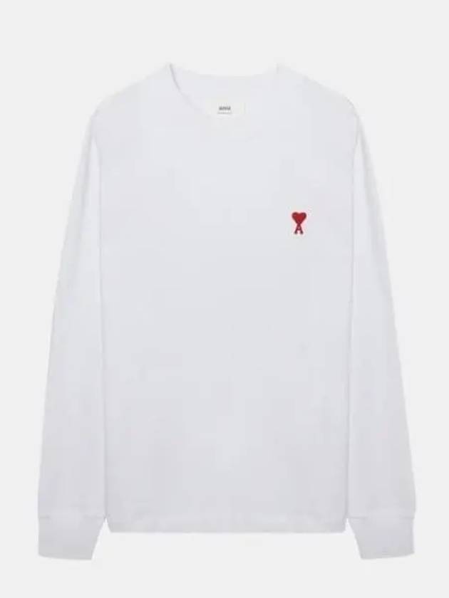 Small Heart Logo Long Sleeve T-Shirt White - AMI - BALAAN 2