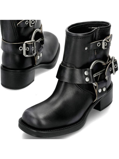 Vintage Look Leather Middle Boots Black - MIU MIU - BALAAN 2