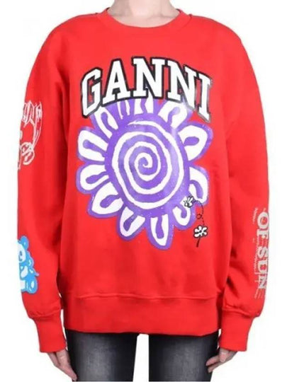 Print Organic Cotton Sweatshirt Red - GANNI - BALAAN 2