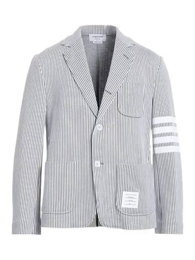 Men's 4 Bar Seesucker Loopback 4 Bar Sack Cardigan Grey - THOM BROWNE - BALAAN 2