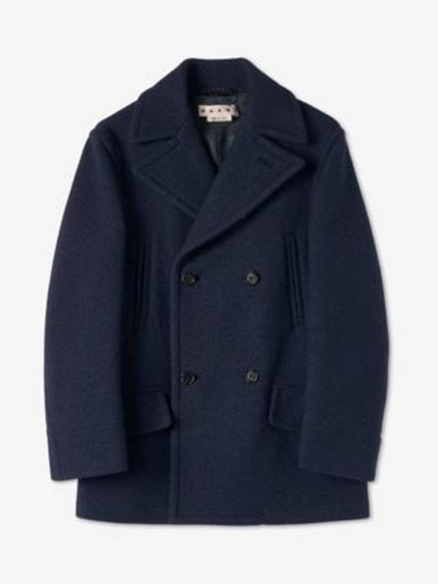 Boucle Wool Midi Double Coat Navy - MARNI - BALAAN 2