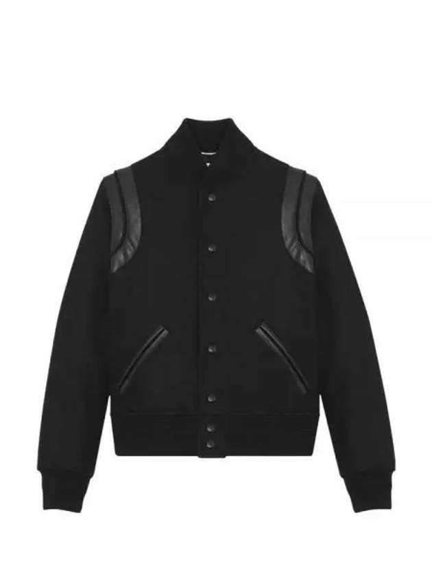 Men's Teddy Light Wool Stadium Bomber Jacket Black - SAINT LAURENT - BALAAN 2