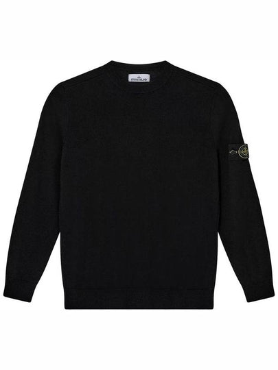 Logo Patch Crewneck Virgin Wool Knit Top Black - STONE ISLAND - BALAAN 2