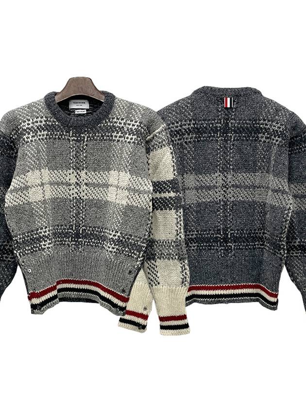 Tartan Check Jacquard Wool Mohair Knit Top Grey - THOM BROWNE - BALAAN 2