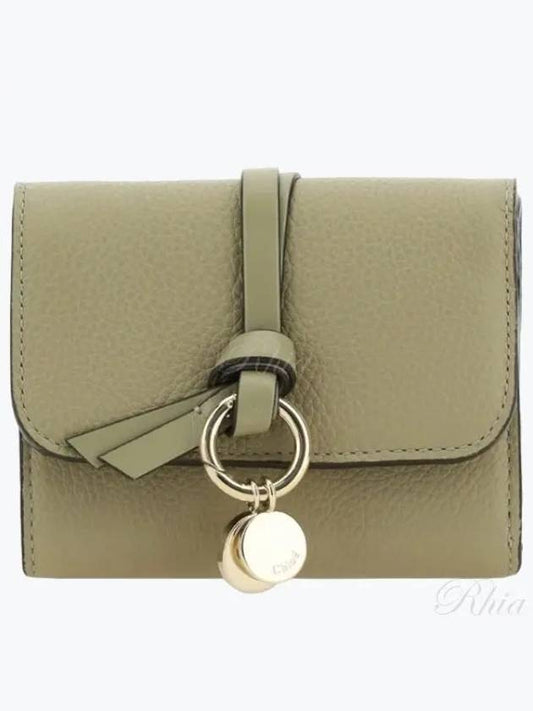 Alphabet Grain Leather Flap Small Half Wallet Green - CHLOE - BALAAN 2