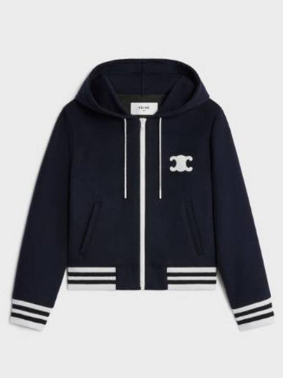 Triomphe Patch Cashmere Zip Up Hoodie Navy - CELINE - BALAAN 2