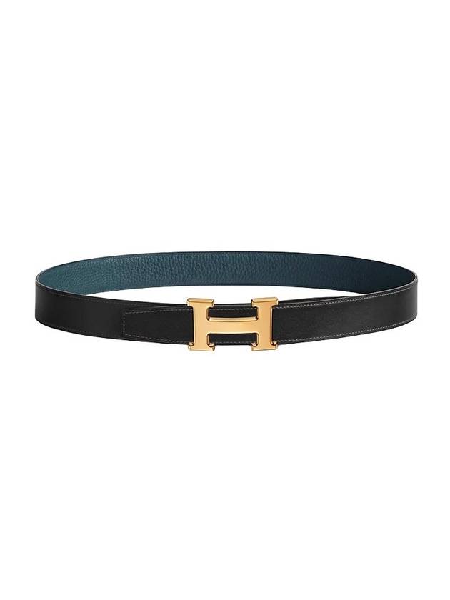 H Gold Buckle Reversible 32mm Leather Belt Noir Blue - HERMES - BALAAN 1