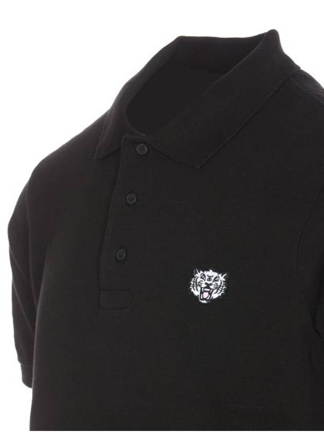 Happy Tiger Embroidery Slim Short Sleeve Polo Shirt Black - KENZO - BALAAN 4