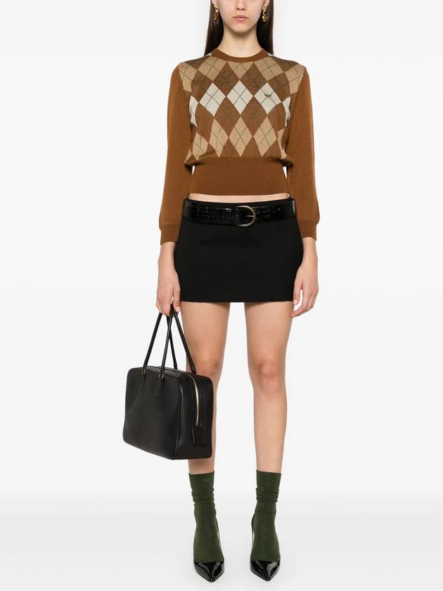 Logo Crop Knit Top Brown - PRADA - BALAAN 3