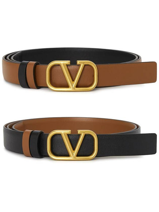 Reversible V logo signature leather belt brown black - VALENTINO - BALAAN 2