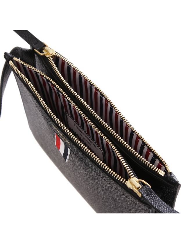 Logo 4 Bar Leather Clutch Bag Black - THOM BROWNE - BALAAN 7