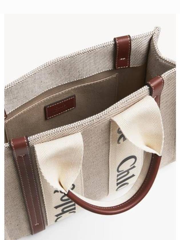 Woody Canvas Calfskin Small Tote Bag White Brown - CHLOE - BALAAN 3