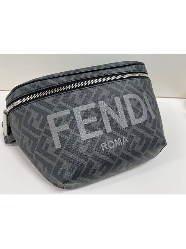 FF jacquard logo print fabric leather belt bag black gray - FENDI - BALAAN 5