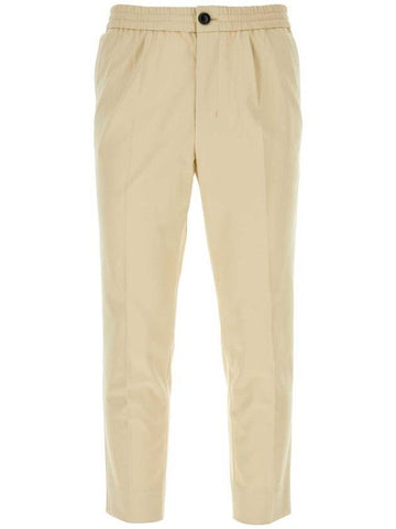 Elastic Cotton Crop Straight Pants Beige - AMI - BALAAN 1