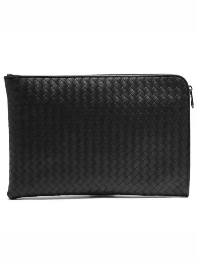 Intrecciato Weaving Zipper Medium Clutch Bag Black - BOTTEGA VENETA - BALAAN 2