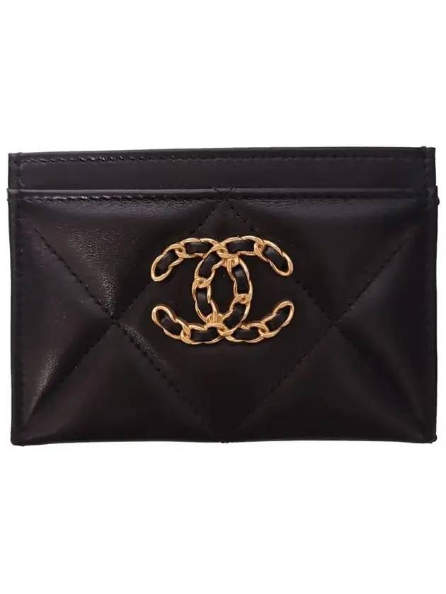 19 Gold Chain Logo Quilted Lambskin Card Wallet Black - CHANEL - BALAAN 1