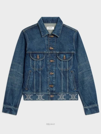 Trucker Cotton Denim Jacket Navy - CELINE - BALAAN 2