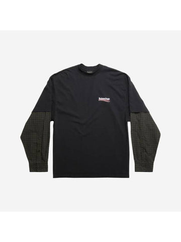 Political Campaign Oversized Layered Long Sleeve T-Shirt Faded Black - BALENCIAGA - BALAAN 1