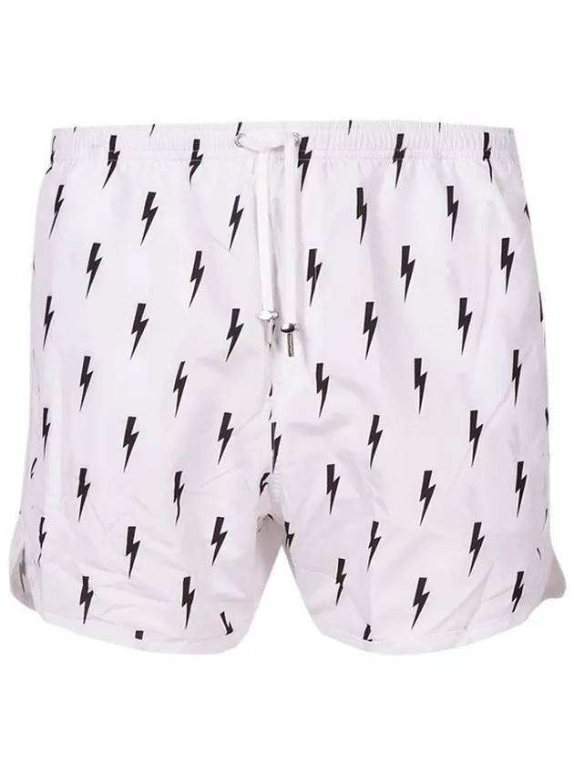 Men s Lightning Print Swim Shorts White - NEIL BARRETT - BALAAN 1