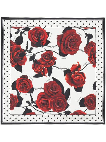 Balmain Red Roses & Polka Dots Scarf 90X90 Accessories - BALMAIN - BALAAN 1