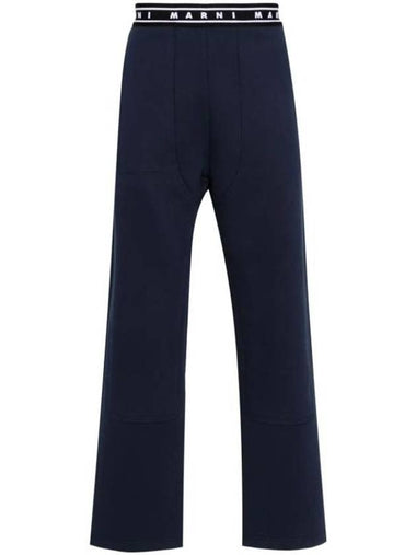 Logo Waistband Jersey Cotton Straight Pants Navy - MARNI - BALAAN 1