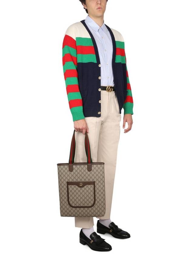 Cotton Wool Striped Cardigan Blue Ivory - GUCCI - BALAAN 3