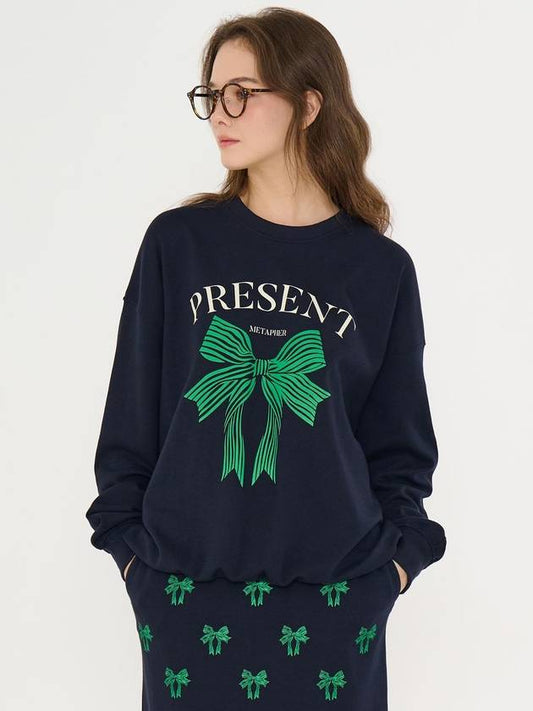 Ribbon Present Sweatshirt Navy - METAPHER - BALAAN 2