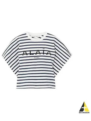 Women s Printed Jersey Crop Short Sleeve Striped AA9H02913J043 - ALAIA - BALAAN 1