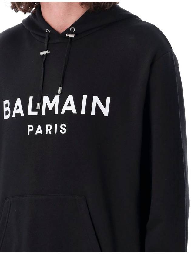 Logo Print Drawstring Hood Black - BALMAIN - BALAAN 4