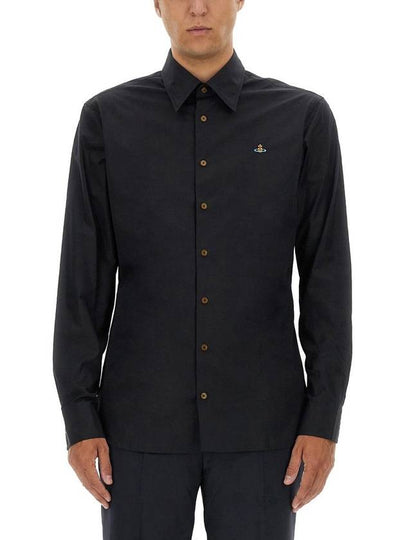 Men's Embroidered ORB Long Sleeve Shirt Black - VIVIENNE WESTWOOD - BALAAN 2