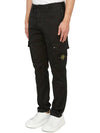 Garment Dyed Old Effect Stretch Broken Twill Cotton Cargo Pants Black - STONE ISLAND - BALAAN 3