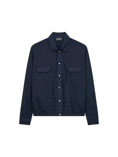 Men s Triangle Pattern Snap Button Shirt Navy 271164 - EMPORIO ARMANI - BALAAN 1