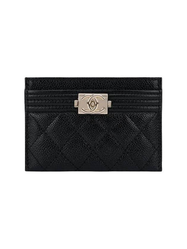 Boy Gold CC Logo Leather Card Wallet Black - CHANEL - BALAAN 1