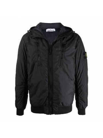 Garment Dyed Crinkle Reps Nylon Down Hooded Jacket Black - STONE ISLAND - BALAAN 1