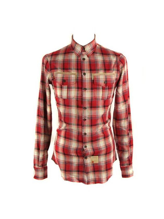 Check Cotton Long Sleeve Shirt Red - DSQUARED2 - BALAAN 1