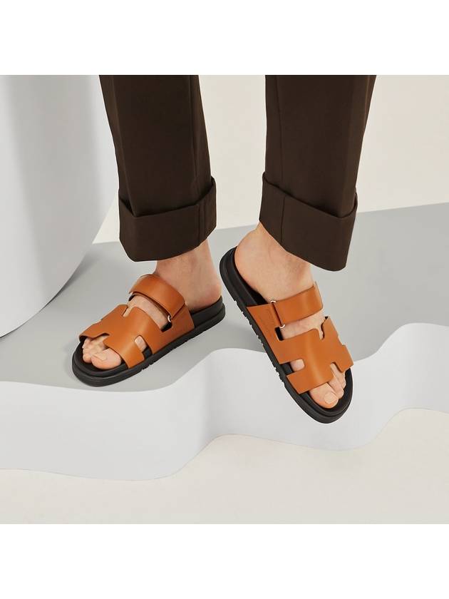 Chypre H Logo Calfskin Sandals Brown - HERMES - BALAAN 3