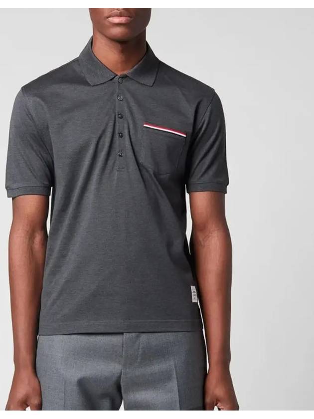 Men's Three Stripes Pocket Mercerized Short Sleeve Polo Shirt Dark Grey - THOM BROWNE - BALAAN 2