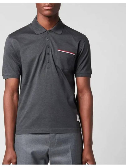 Men's Three Stripes Pocket Mercerized Short Sleeve Polo Shirt Dark Grey - THOM BROWNE - BALAAN 2