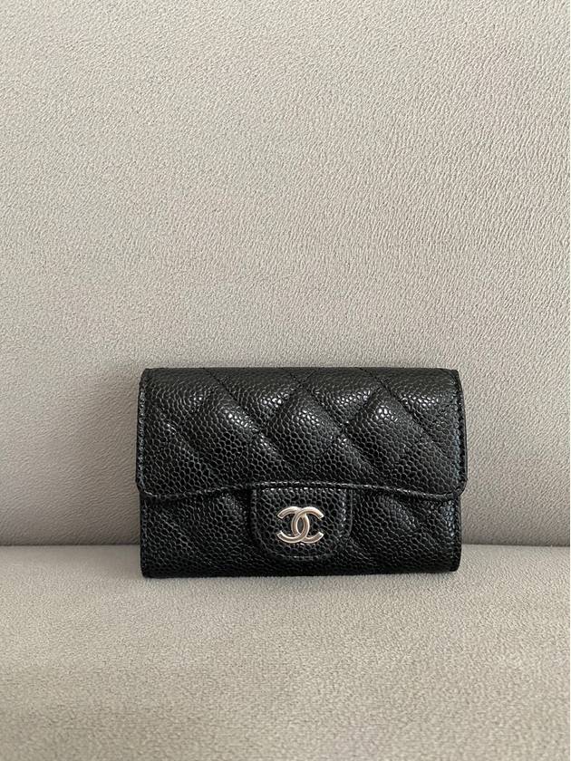 Classic Card Holder Grained Calfskin Silver Black - CHANEL - BALAAN 3