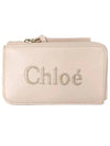 Embroidered Logo Shiny Calf Skin Zipper Card Wallet Pink - CHLOE - BALAAN 2