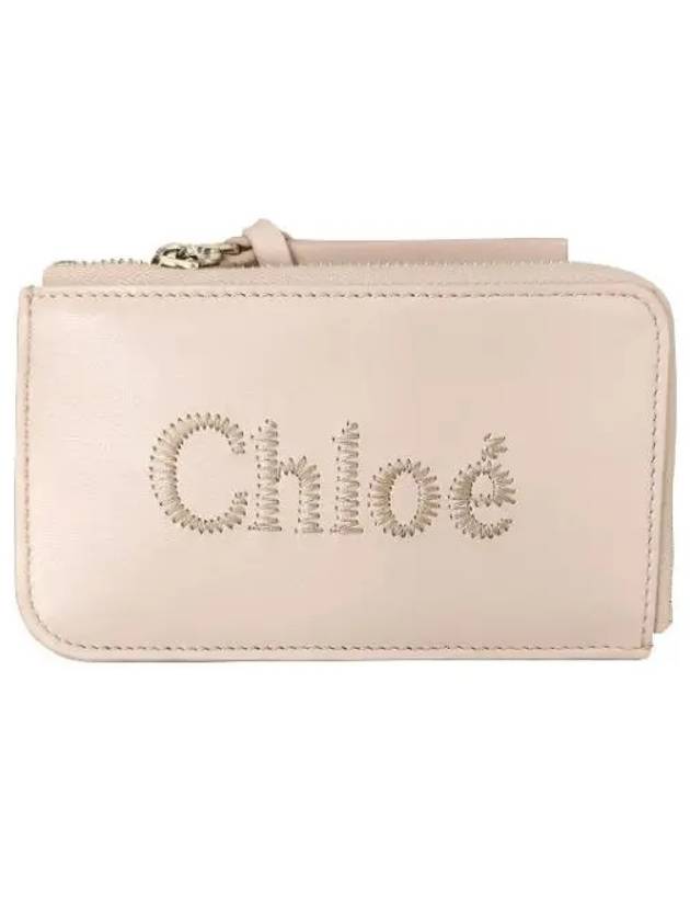 Embroidered Logo Shiny Calf Skin Zipper Card Wallet Pink - CHLOE - BALAAN 2