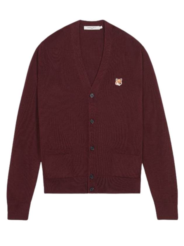 Fox Head Patch Classic Wool Cardigan Wine - MAISON KITSUNE - BALAAN 1