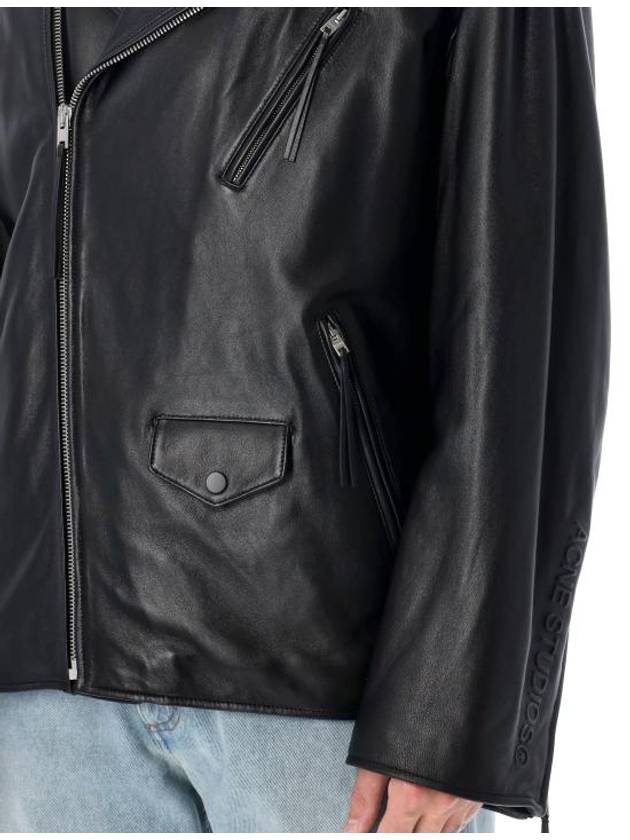 Leather Zip-Up Biker Jacket Black - ACNE STUDIOS - BALAAN 4