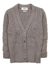 Merino Wool Crisscross Cable Stitch 3/4 Sleeve V-Neck Cardigan Medium Brown - THOM BROWNE - BALAAN 2