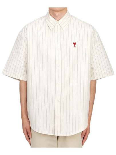 Camp Heart Embroidered Logo Short Sleeve Cream - AMI - BALAAN 2