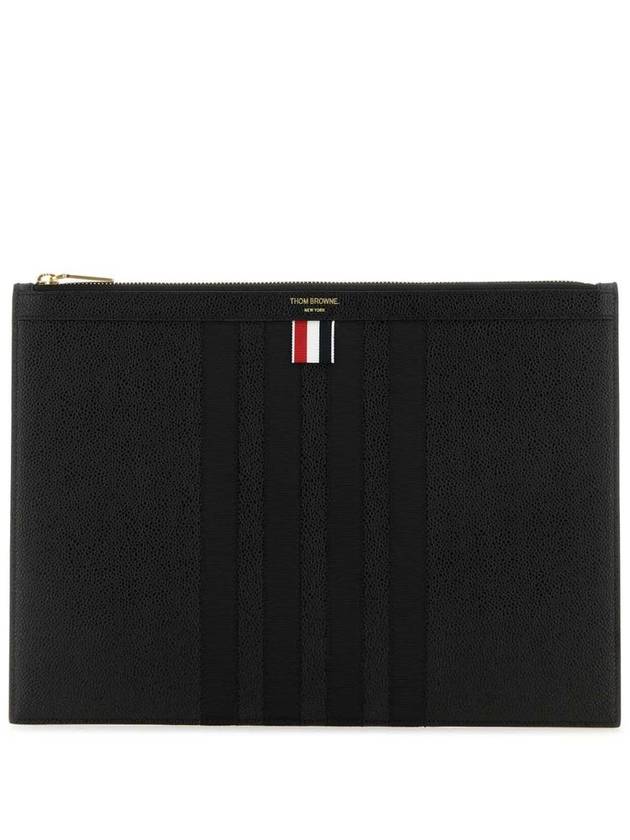 diagonal striped leather clutch bag black - THOM BROWNE - BALAAN 2