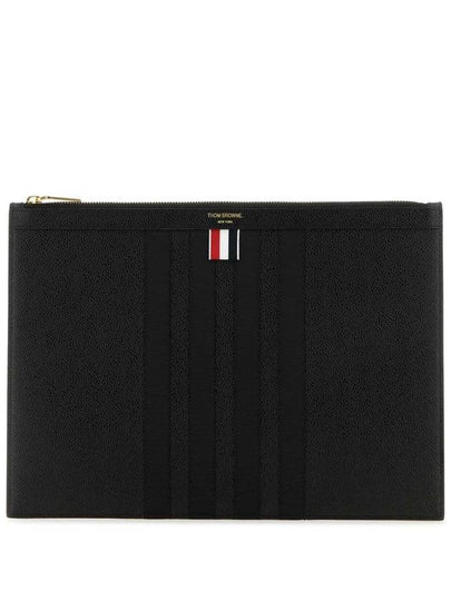 diagonal striped leather clutch bag black - THOM BROWNE - BALAAN 2