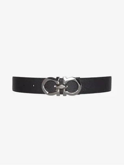 Silver Gancini Reversible Leather Belt Black - SALVATORE FERRAGAMO - BALAAN 2