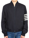 Diagonal Striped Knit Rib Blouson Bomber Jacket Navy - THOM BROWNE - BALAAN 3